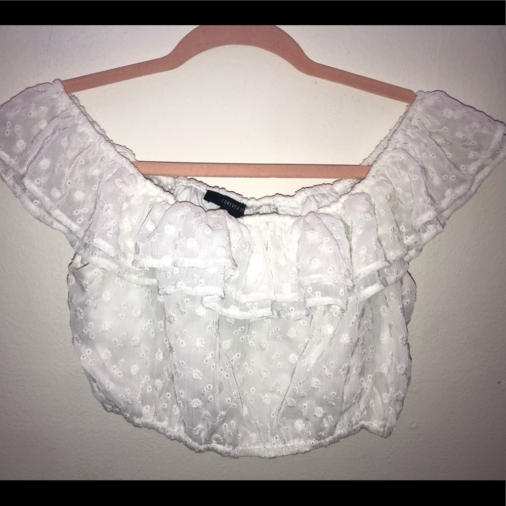 White off the shoulder floral cropped top